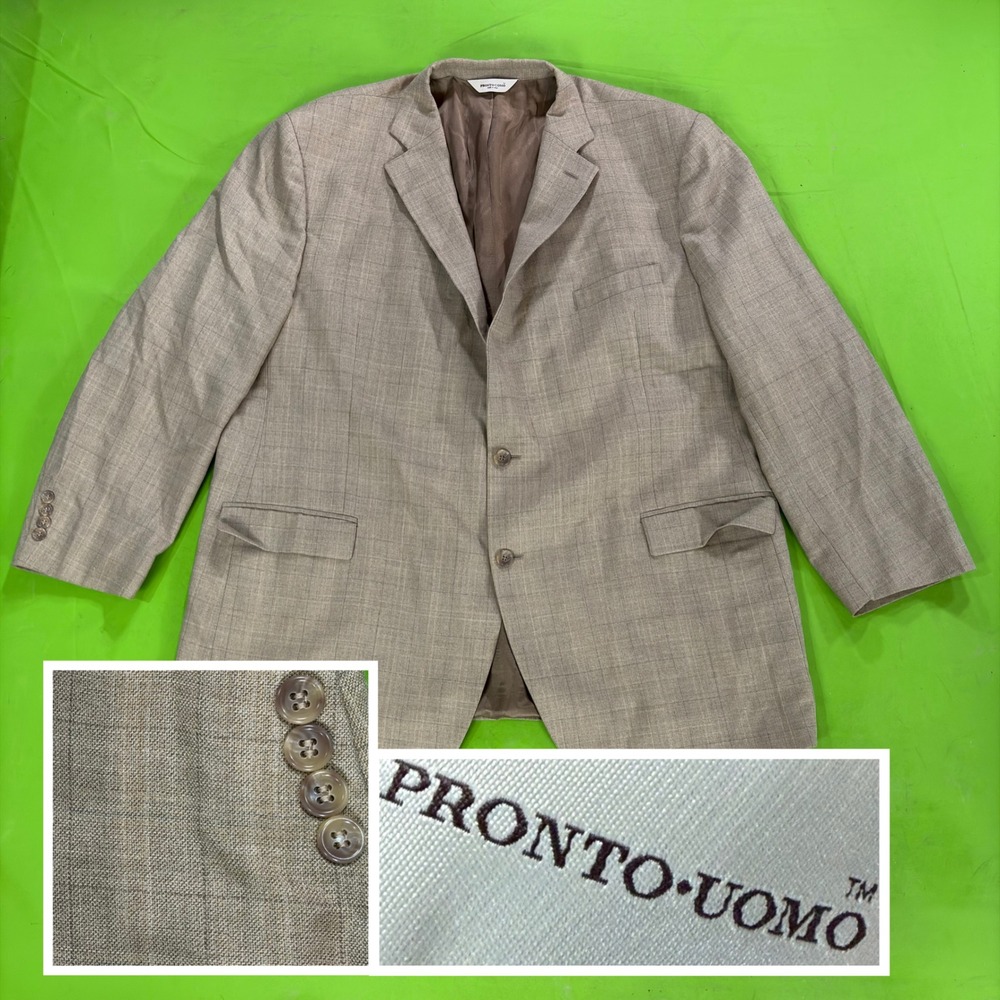 Pronto Uomo 100% Wool Blazer Mens 52L Gray Windowpane Big Tall Sport Coat Jacket